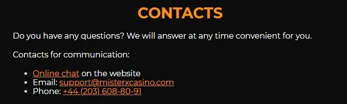 Ügyfélszolgálat a Mister X Casino